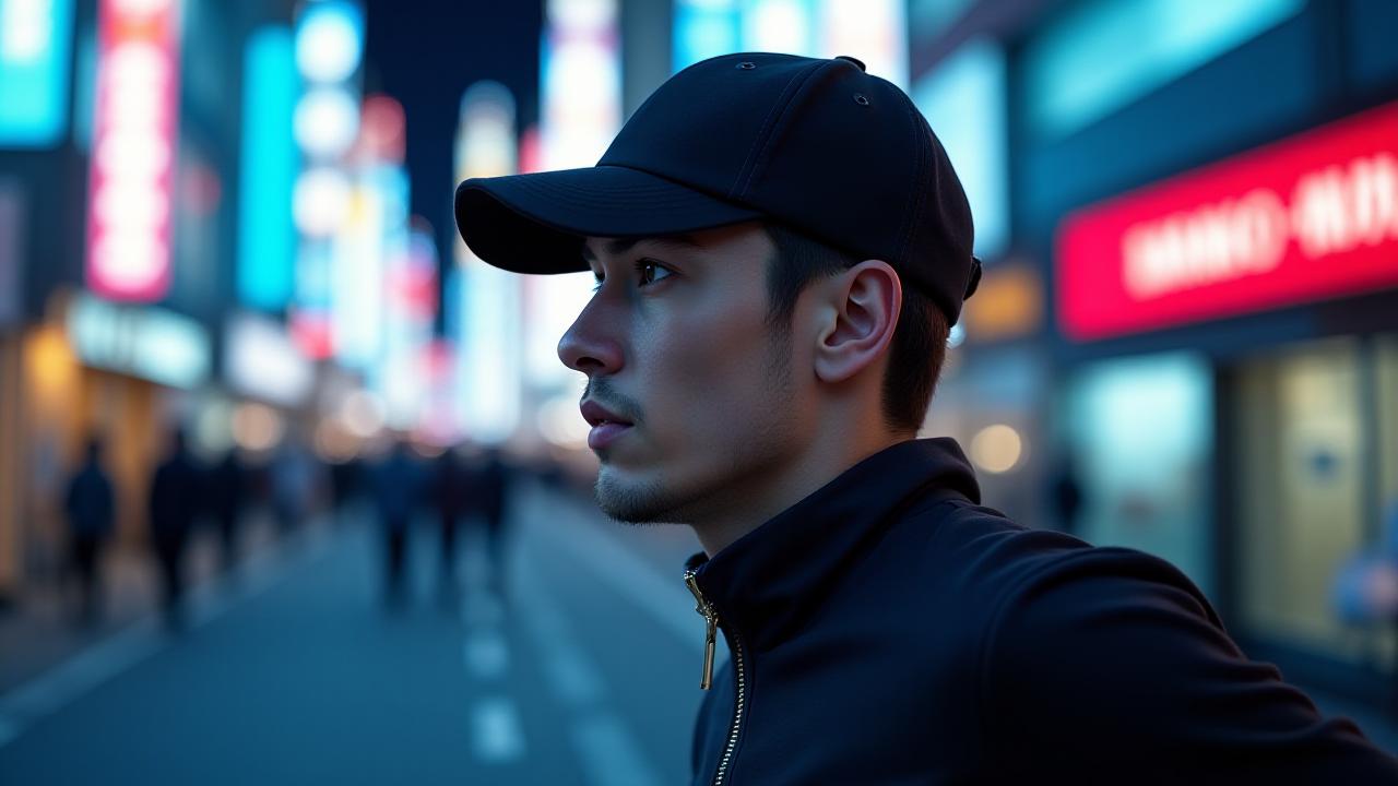 都会の光の中を駆けるランナー